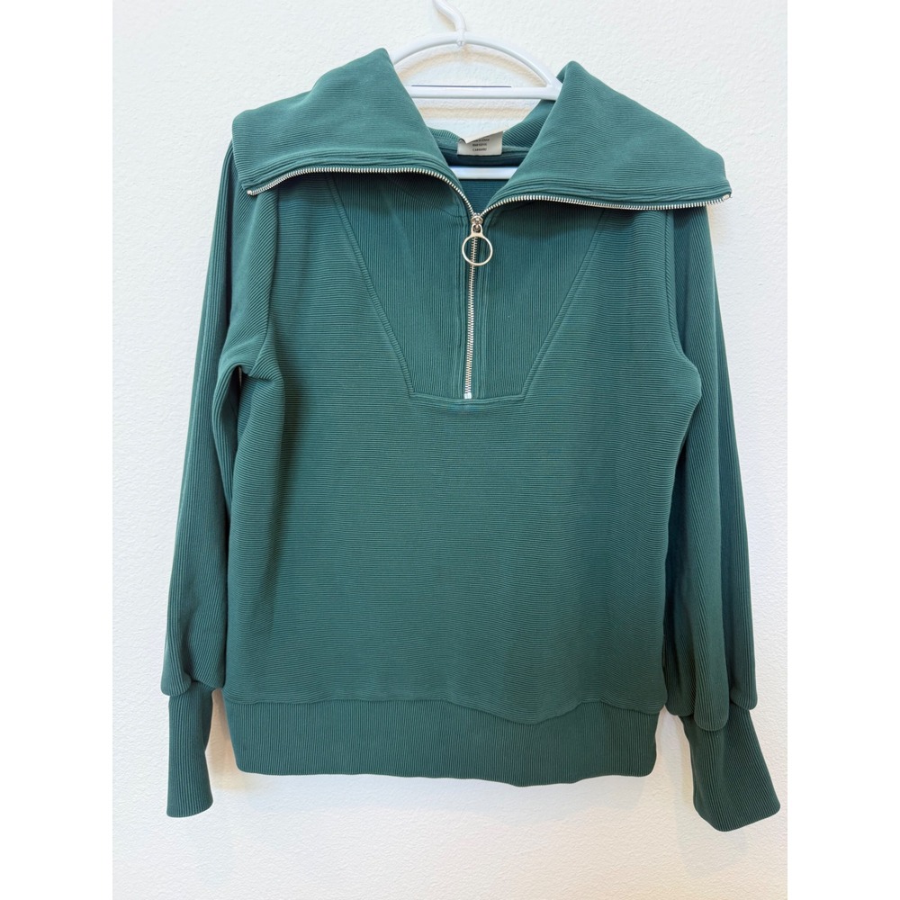 Varley Vine Half Zip Pullover Ottoman Ribbed Sweatshirt Green Small